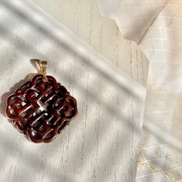 Ross Simons Brown Unisex Jade Endless Knot Pendant with 14K Gold Bale, Pendants - Picture 6 of 13